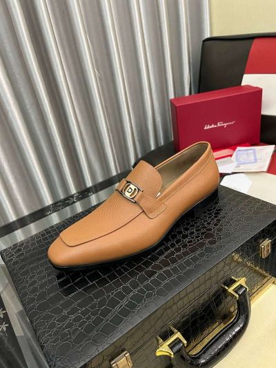 Ferragamo Brown calfskin Leather Shoes-Ferragamo Man Business Leather Shoes